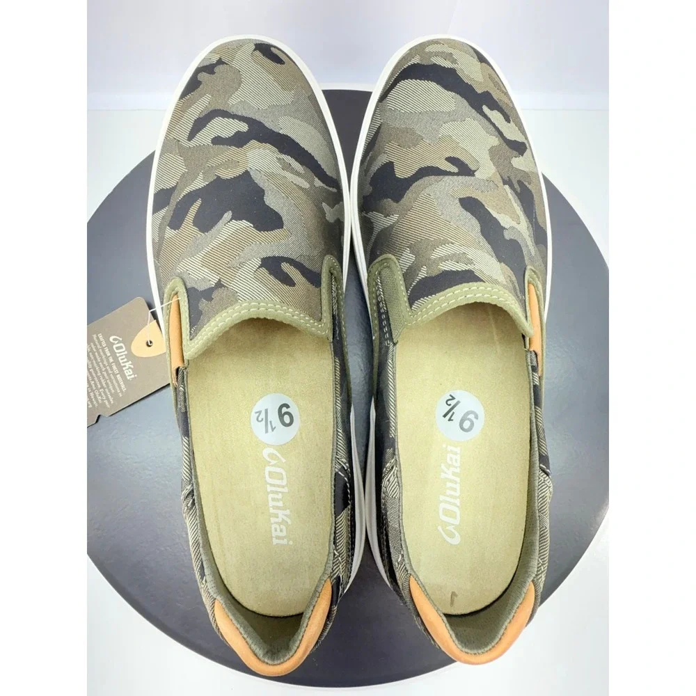 OLUKAI Lae'ahi Pa'i Mens Size 9 Slip On Camo Green‎ Boat Shoes 10444-6ZKE